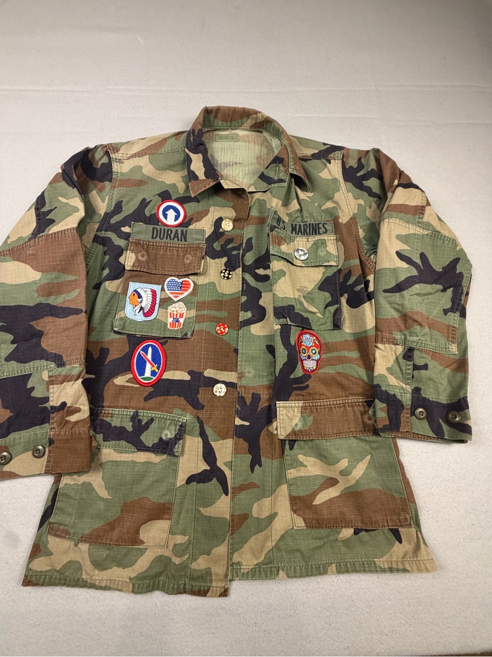 Source Unknown Green Camo Utility Jacket with Embroidered Patches S